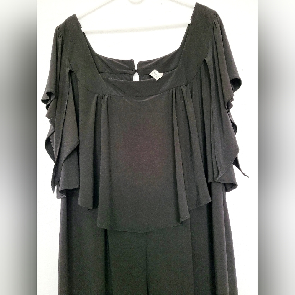 Emma & Michelle Plus Size Jumpsuit Stretch Pull On Flutter Sleeves Black 3X - Picture 4 of 16